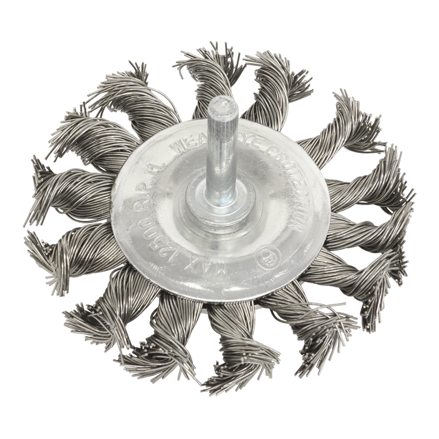 Twist Knot Wire Flat Brush Ø75mm with Ø6mm Shaft - TKFBS75 - Farming Parts