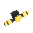 The Sealey Water Pump Drill Powered - TP51 is a black and yellow plastic garden hose connector with dual input and output fittings, suitable for use with non-aggressive liquids.