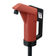 A red and black Self-Priming Heavy-Duty Lever Action Pump - TP66 by Sealey, featuring a spout, handle, and control panel. The pump is equipped with an anti-drip nozzle for efficient handling of non-corrosive fluids.