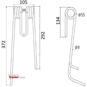 Tedder haytine - RH -  Length:372mm, Width:105mm,⌀9mm - Replacement for Lely
 - S.78121 - Massey Tractor Parts