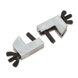 Two compact and sturdy alloy Brake & Fuel Hose Pinch Tools from Sealey's VS037 set, each featuring wing nuts for secure clamping. One is positioned on its side while the other stands upright against a plain white background.