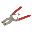 The Sealey Piston Ring Pliers 1.2-5mm Capacity - VS164 is a metal tool with vinyl gripped handles, resembling pliers, equipped with a spring-return mechanism for joining materials or affixing fasteners.