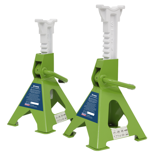 Axle Stands (Pair) 3 Tonne Capacity per Stand Ratchet Type - Hi-Vis Green - VS2003HV - Farming Parts