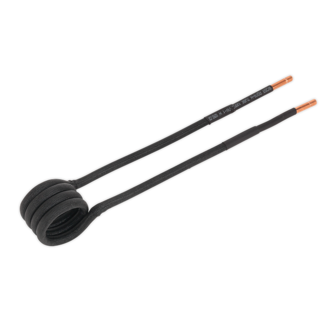 Introducing the Sealey Induction Coil - Side Ø20mm - VS2304, featuring two copper tips and a tightly wound circular shape on one end, perfect for efficient heat transfer.