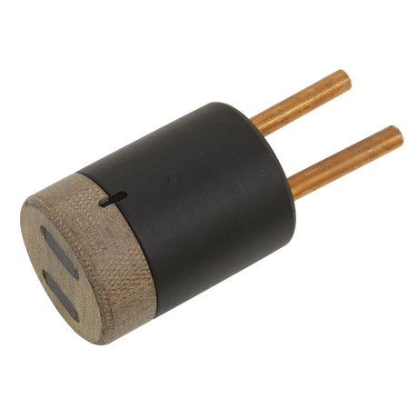 The Induction Adaptor Ø29mm - VS23111 by Sealey is a cylindrical electrical plug with two metal prongs, featuring a black, textured casing and compatibility similar to the VS230.