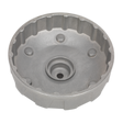 A Sealey Oil Filter Cap Wrench, specifically designed for Renault, featuring a circular 96mm diameter with 18 flutes. This wrench is crafted from durable aluminium alloy and includes a crowned top and an indented center, ideal for machinery or engine use. Product code: VS7115.
