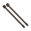 Two metal rods with knurled ends, featuring threaded screw tips on one side, are placed side by side on a white background, resembling the Sealey Door Hinge Removal Pin Ø5.5 x 110mm Pack of 2 - VS803/04.