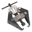 The Wiper Arm Puller Heavy-Duty - VS807 by Sealey is a robust metal bearing puller with a three-jaw design, equipped with a T-handle for tightening and a central screw mechanism, perfect for removing bearings or performing alternator bearing removal.