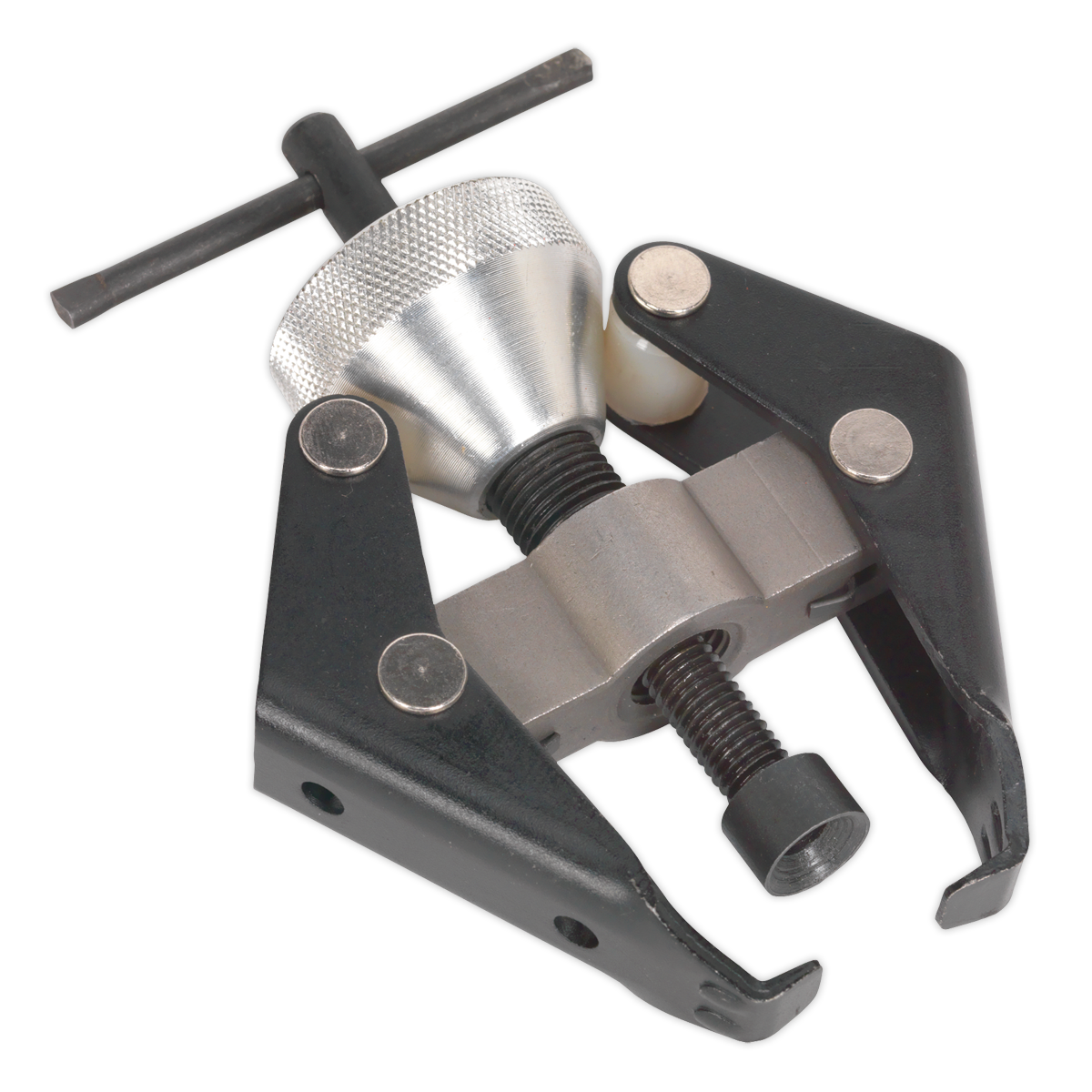 The Wiper Arm Puller Heavy-Duty - VS807 by Sealey is a robust metal bearing puller with a three-jaw design, equipped with a T-handle for tightening and a central screw mechanism, perfect for removing bearings or performing alternator bearing removal.