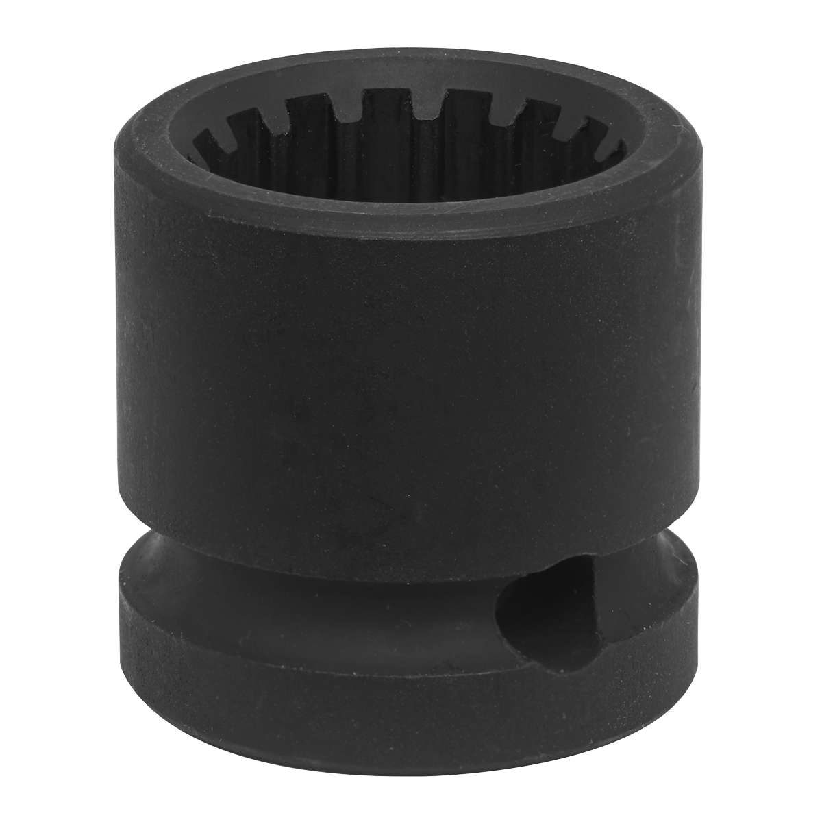 The Vanos Unit Socket (Model VSE6134) by Sealey is a black metal cylindrical tool featuring a notched interior and small exterior groove, designed as a 22mm 16-Point socket for use with a 1/2" drive. It's suitable for BMW, Mini, and Ford vehicles.