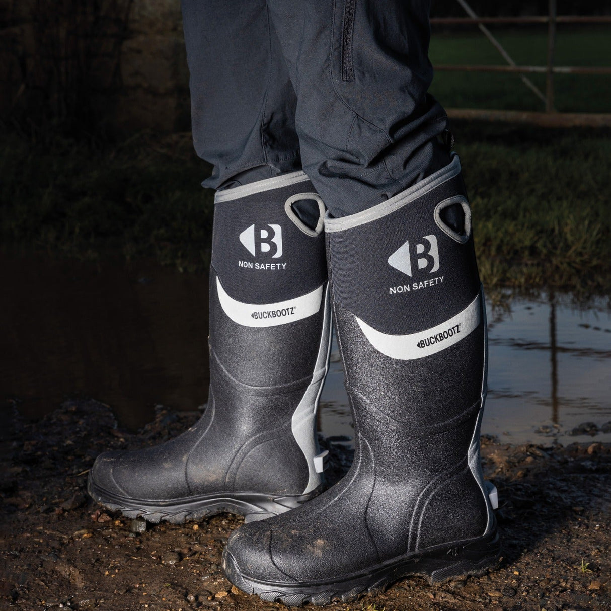 Buckbootz WALKERZBK Black Waterproof Walking Wellies Reflective