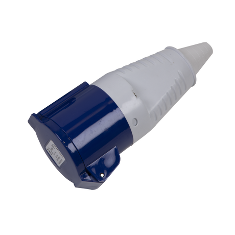 A Sealey Blue Socket 230V/32A - WC24032, IP44 rated, isolated on a white background.