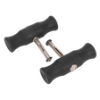 Two Wire Grip Handles - Pair (WK0512) from Sealey, featuring black ergonomic designs with chromed steel shafts and silver locking pins.