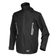 The Heated Rain Jacket 5V - Small - WPHJ01 by Sealey is a black, water-resistant jacket with a high collar, zippered front, and zippered chest pockets. Enhanced with carbon fibre heating elements and three heat modes for optimal warmth, the jacket also features adjustable cuffs and proudly displays the "Sealey" brand label at the bottom.