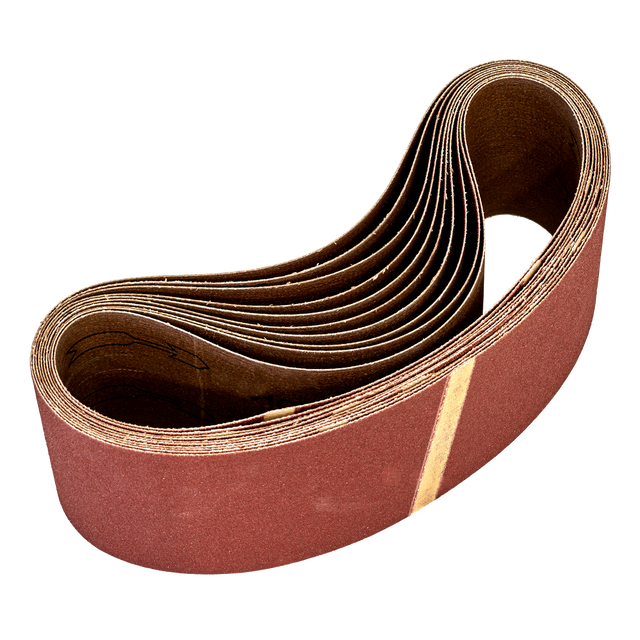A pack of Sealey Sanding Belts 75 x 533mm, 120 Grit (model WSB53120), stacked together and ideal for woodworking applications.