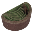 A coiled roll of Sealey Sanding Belt 100 x 610mm 24 Grit with green inner surfaces, labeled "GXK51" and "ALUMINIUM OXIDE P24," perfect for use in portable belt sanding machines, available in a pack of 5 (WSB61245).