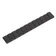 Image of a Sealey Wheel Weight 5g Adhesive Zinc Plated Steel Black Strip of 12 (Pack of 50 - WWSA5B), similar in appearance to a Braille strip with multiple cells and raised dots, designed to adhere securely to alloy rims for use by the visually impaired.