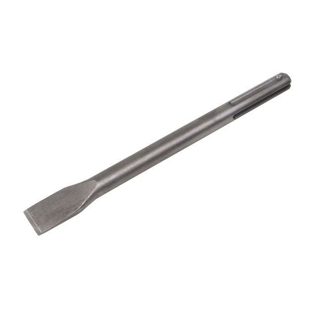 The Sealey Chisel 25 x 300mm - SDS MAX - X1CH is a metal chisel featuring a flattened tip and long handle, widely used for cutting or carving hard materials such as wood or stone.