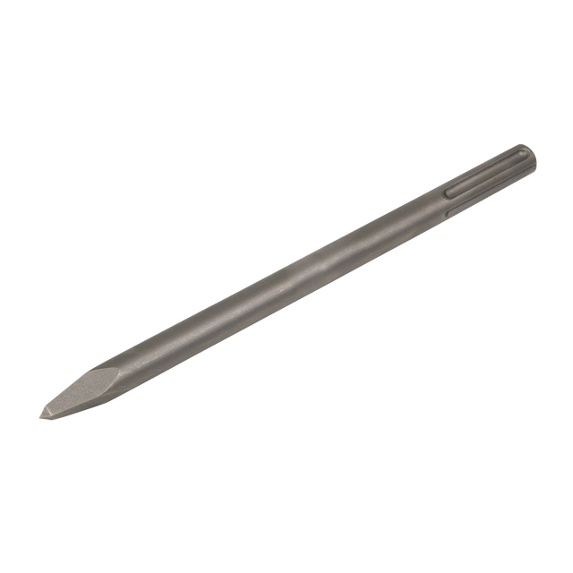 The Sealey Point 300mm - SDS MAX - X1PT chisel features a streamlined, cylindrical body and a sharp, tapered tip designed for breaking and chipping hard materials like concrete or stone.