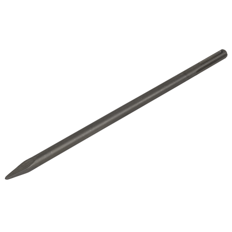 The Sealey Point 450mm - SDS MAX - X3PT is a heavy-duty metal chisel with a sharp point and cylindrical shaft, specifically designed for construction or demolition work.
