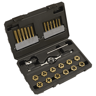 *SPECIAL PRICE* - Sealey | Premier Hexagonal Tap & Die Set 26pc Hexagonal  - Imperial - Titanium Coated - AK3026IMP