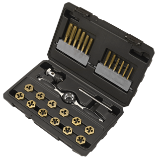 *SPECIAL PRICE* - Sealey | Premier Hexagonal Tap & Die Set 26pc Hexagonal  - Imperial - Titanium Coated - AK3026IMP