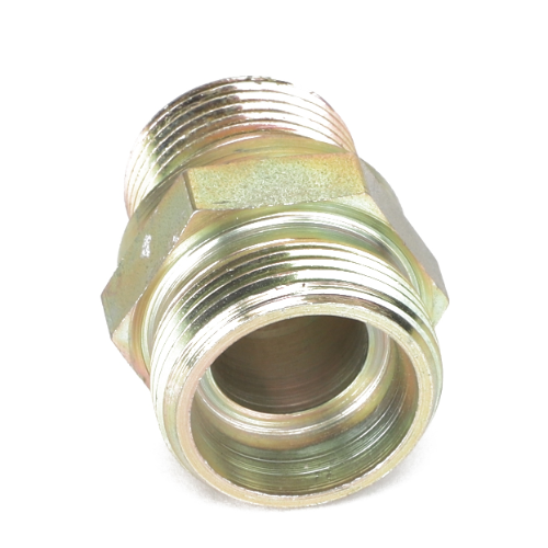 Product Name: AGCO THREADED STUD - F926202210240
Brand Name: AGCO
Description: A durable, metallic threaded pipe fitting featuring a hexagonal middle section for easy tightening and installation.