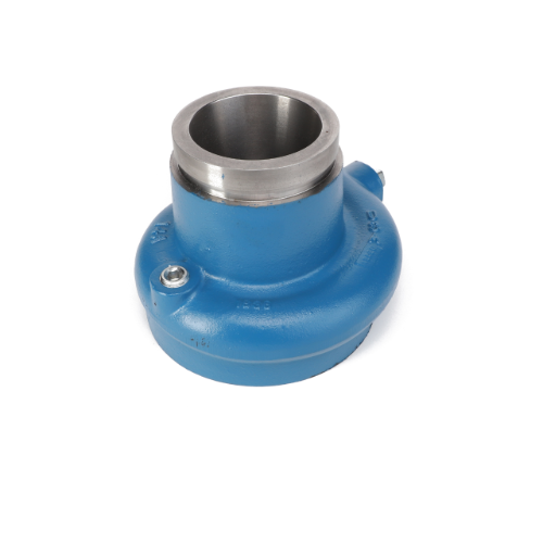 The AGCO | CASE - AG121072, branded by AGCO, is an industrial pipe fitting with a blue exterior, a stainless steel interior, and a threaded bolt on the side. It is specifically designed for fluid handling applications and showcases exceptional durability.