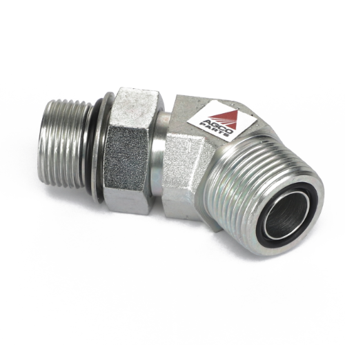 An AGCO Elbow Union (model Acw1964640) pipe fitting featuring male threaded ends and the AGCO logo on the side. No additional product description information is available at this time.