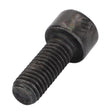 Close-up of a single black metal hex socket head cap screw with visible threading and cylindrical head, reminiscent of the precision found in components like the AGCO Socket Head Setscrew - Acw0996380.