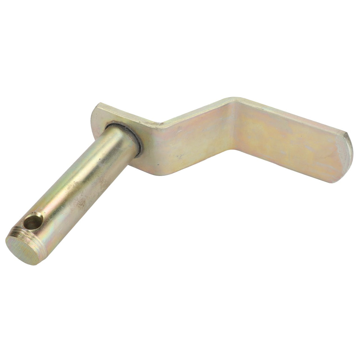 A metal bracket piece known as the AGCO Bolt - Fel150686 features a cylindrical rod and a bent, flat metal section with a hole at one end. No relevant SEO keywords can be extracted from the product description, as none is currently available for this item.