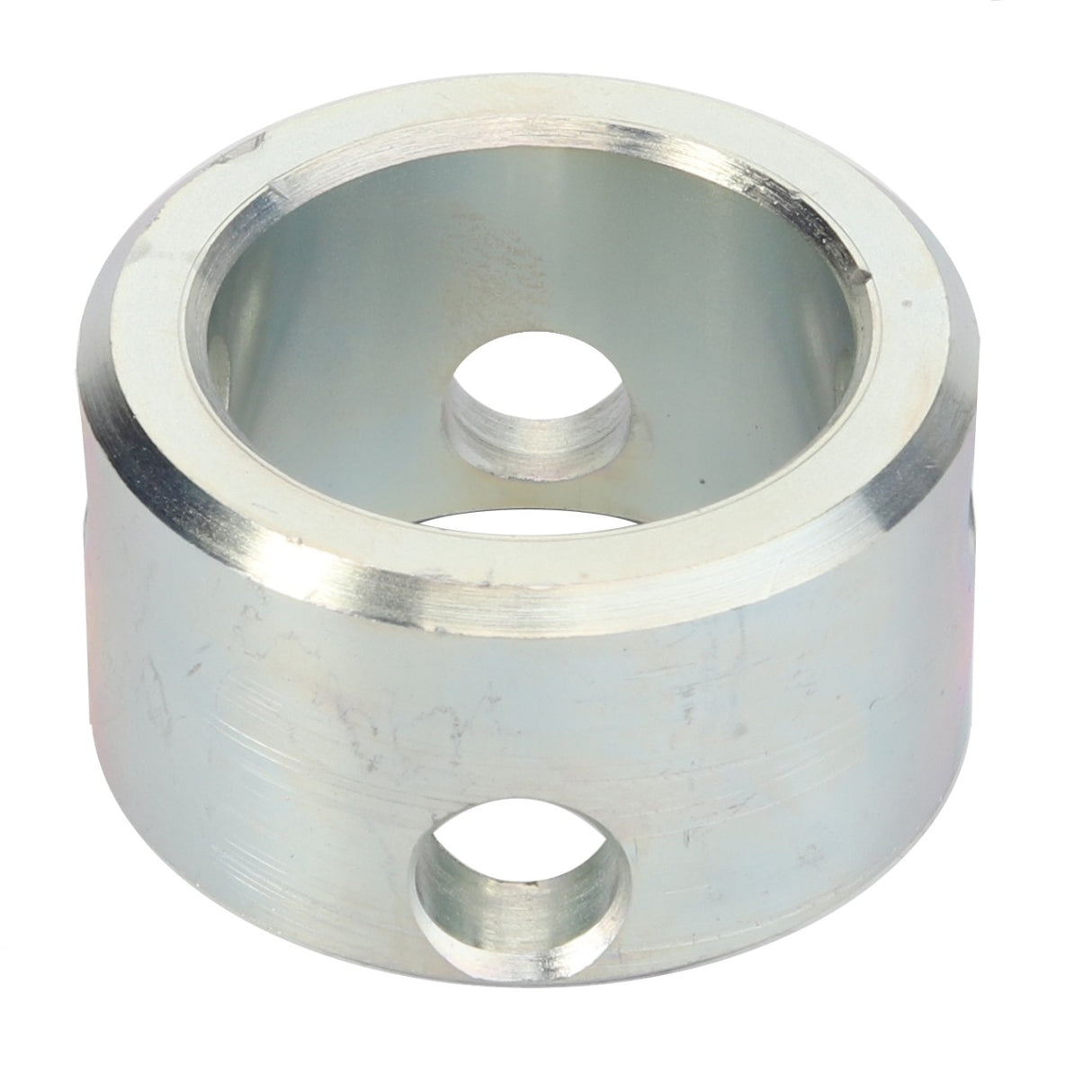 The AGCO Adjusting Ring - Fel152669 is a gleaming metallic circular component with two side holes and a central open space.