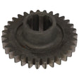 The AGCO Pinion - 3599417M1 is a metal gear with a circular shape and evenly spaced teeth around its edge, perfect for various Massey Ferguson models. The center features a hollow cylindrical opening.