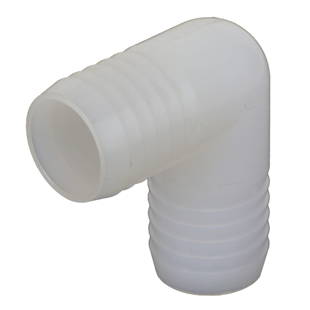 The AGCO | ELBOW - AG007145, a compact plastic elbow connector with ribbed ends, is designed for joining pipes at a 90-degree angle. Ideal for various applications, this product ensures secure connections. For more information or ordering support, please contact our customer service team.