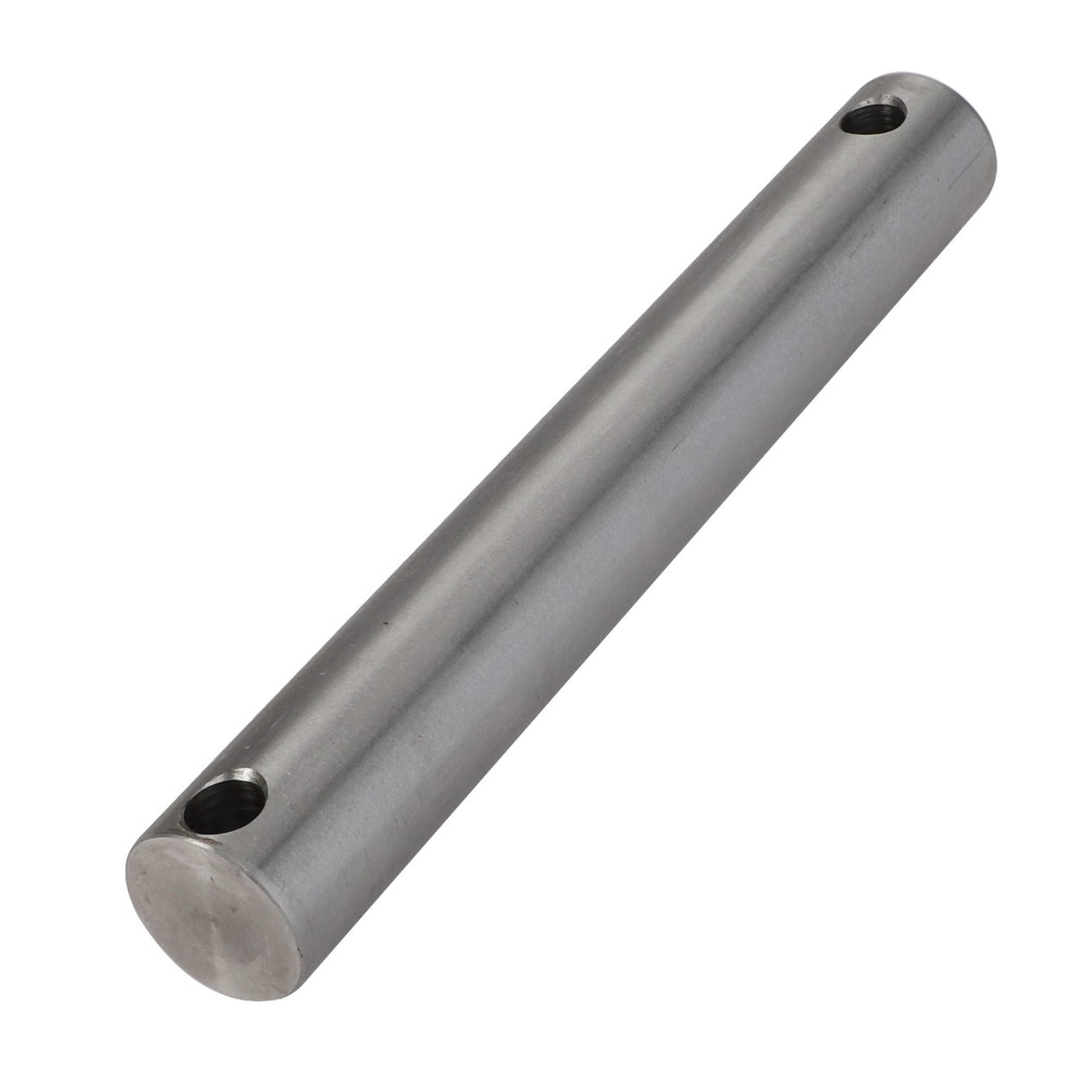 The AGCO | Axle - Fel150512 is a cylindrical metallic rod featuring a smooth surface and precisely drilled holes near each end.