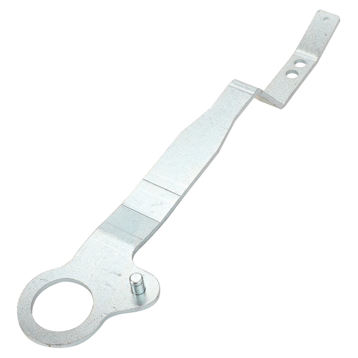 The AGCO Lever - Acp0333420 is a metal bracket with a circular hole on one end and two smaller holes on the other end, featuring an angled design. No current product description available.