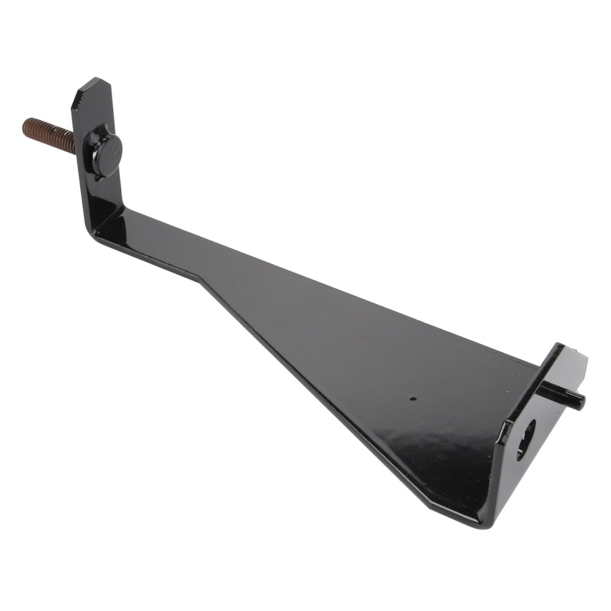 The AGCO Bracket - Acw0241550, a black metal bracket, features a screw and bolt attachment on one end and a flat rectangular base on the other.