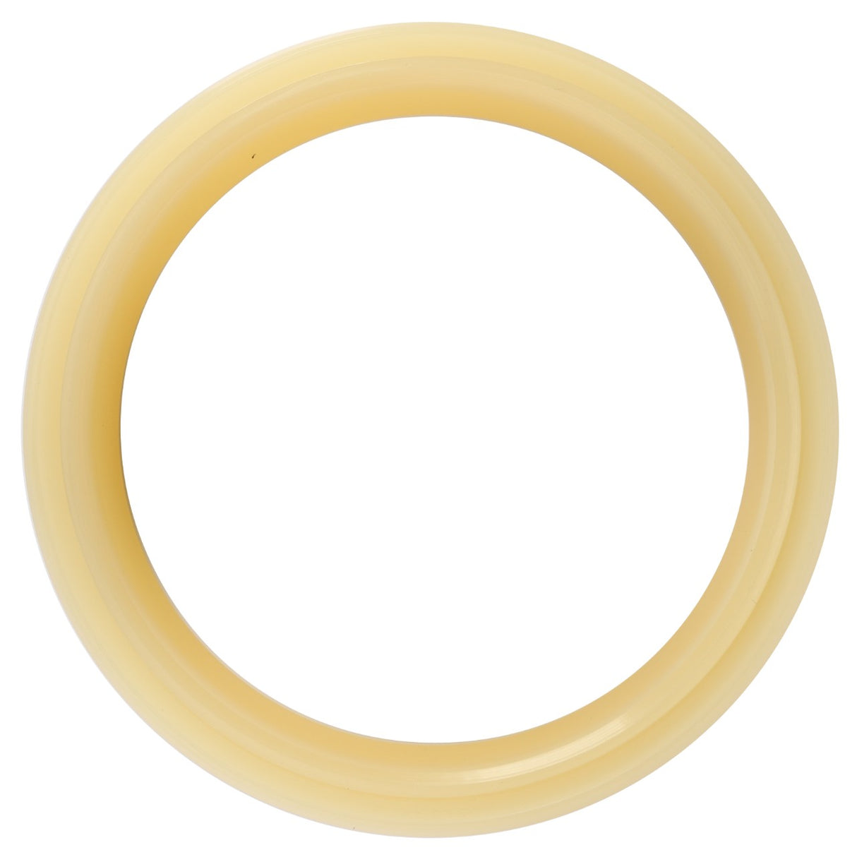 The AGCO | GASKET - D45403600, a cream-colored circular plastic ring, sits gracefully against a pristine white background.