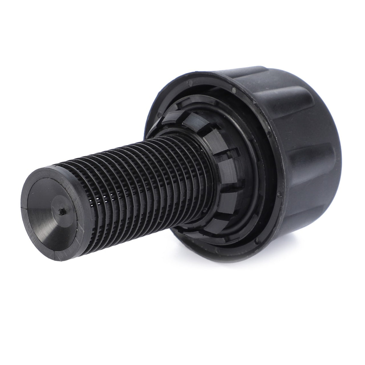 Product Name: AGCO | Hydraulic Tank Cap - D45165801
Brand Name: AGCO
Description: The AGCO Hydraulic Tank Cap D45165801 is a black plastic mechanical component featuring a threaded cylindrical body and a round, textured grip at one end.