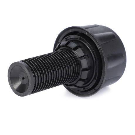 Product Name: AGCO | Hydraulic Tank Cap - D45165801
Brand Name: AGCO
Description: The AGCO Hydraulic Tank Cap D45165801 is a black plastic mechanical component featuring a threaded cylindrical body and a round, textured grip at one end.