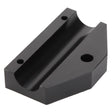 The AGCO Bracket - Acw1758520 is a black, rectangular metal component featuring two drilled holes on one flat side and a grooved indentation running along its middle.