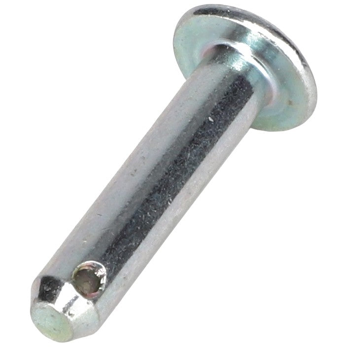 A close-up image of the AGCO Clevis Pin | Acw0214710, featuring a metal cylindrical body, a flat round head on one end, and a hole near the pointed end. No current product description information is available.