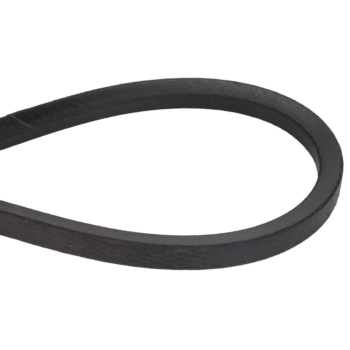 Close-up of the AGCO | V BELT - D26733248, a black rubber V-belt looped to form a teardrop shape, against a white background.