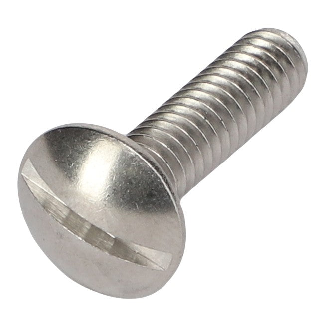 A close-up image of the AGCO | SCREW - AG562134, a silver slotted flat head screw, showcases its gleaming surface and precise craftsmanship. While no current product description information is available, the intricate design speaks volumes about its quality.