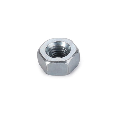 The AGCO | NUT - LA10721911 by AGCO is a metallic hex nut with internal threading, typically used in conjunction with a bolt to securely fasten objects together.