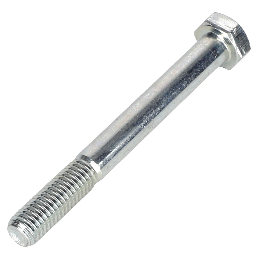 A close-up of the AGCO | Screw - Acp0293390 showcases its metallic construction with a threaded end and a hexagonal head, designed for secure fastening. This AGCO product exemplifies durable engineering, perfect for various applications where strength is paramount.