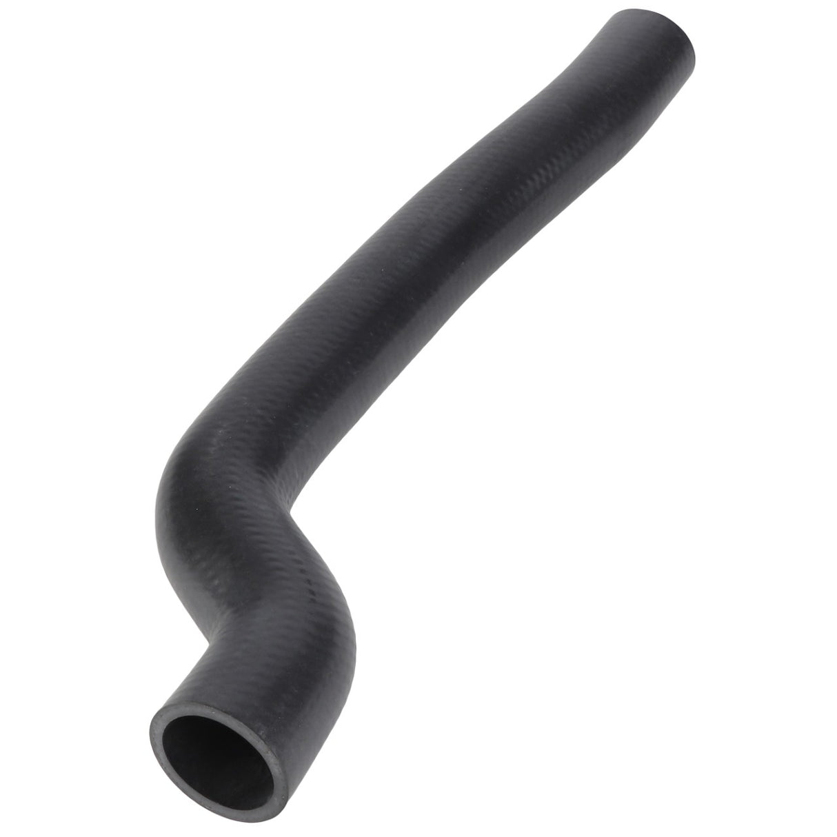 Here is your rewritten sentence, incorporating the given product data:
The AGCO Hose - 10V20189 is a black, curved rubber hose with a textured surface and features a gradual bend near the middle section. For more details about this product or for assistance, please contact our support team.