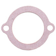 The AGCO Gasket - 3284112M2 is a round gasket with two small protruding tabs, each featuring a hole for mounting, designed specifically for Massey Ferguson models to prevent leakage effectively.
