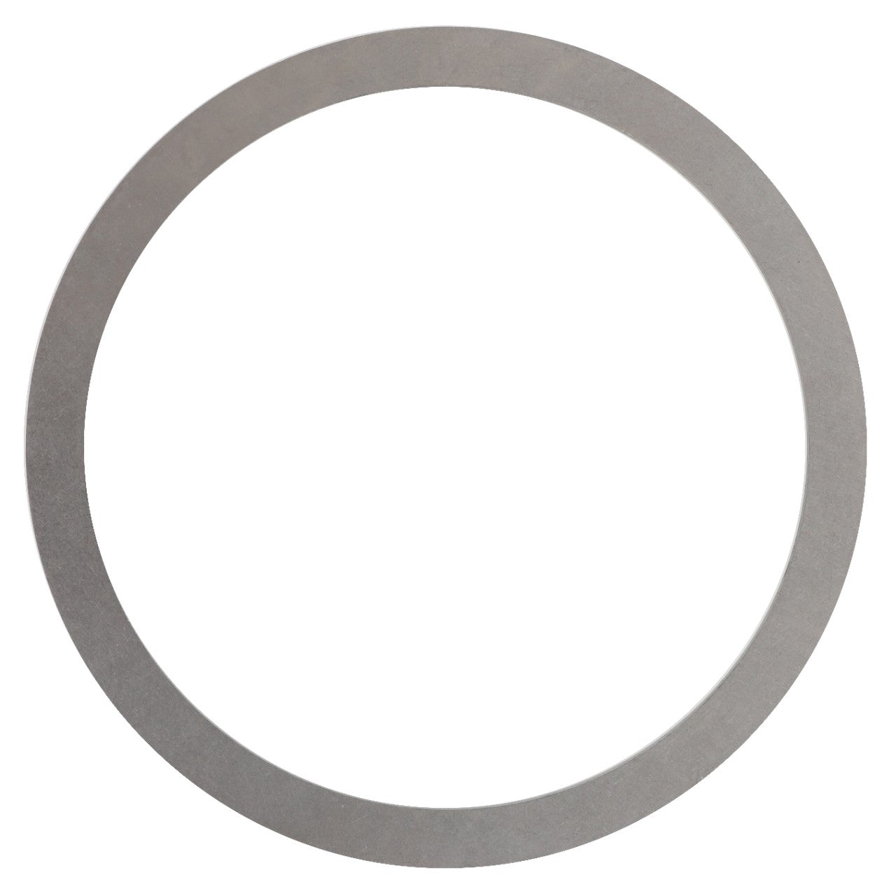 A flat, circular metal washer with a large central hole, viewed from above. No current product description information is available for the AGCO | SHIM - F743300020780.