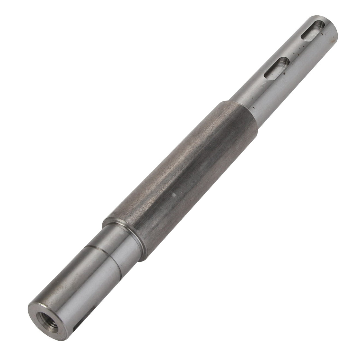 Product Name: AGCO | SHAFT - CG1250208001
Brand Name: AGCO
Description: A cylindrical metal rod branded by AGCO, featuring a smooth finish and multiple slots along its length, known as the Shaft - CG1250208001.